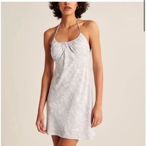 NWT A&F Halter Ruched Mini Dress, Retro Blue Swirl Print dress size SMALL